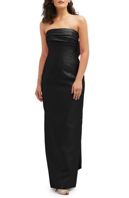Alfred Sung Strapless Bow Back Satin Column Gown in Black