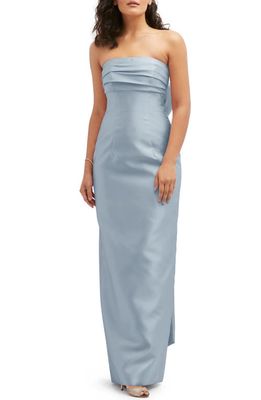 Alfred Sung Strapless Bow Back Satin Column Gown in Mist