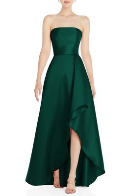 Alfred Sung Strapless Satin Gown in Hunter Green