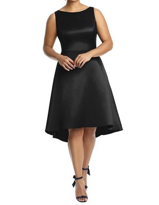 Alfred Sung Women's Bateau Neck Satin High Low Cocktail Dress in Black