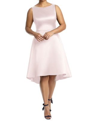 Alfred Sung Women's Bateau Neck Satin High Low Cocktail Dress in Blush
