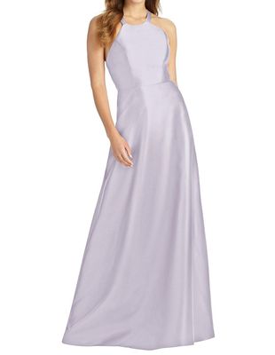 Alfred Sung Women's Halter Lace-Up A-Line Maxi Dress in Moondance