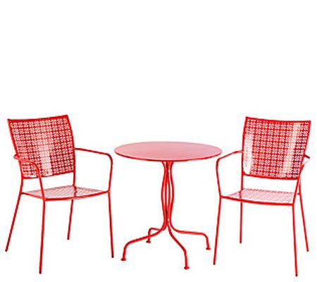 Alfresco Home Outdoor Red Bistro Set Table & St ackable Chairs