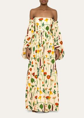 Alheli Off-Shoulder Floral Poplin Maxi Dress