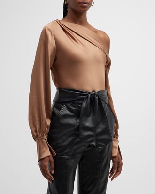 Alice One-Shoulder Draped Woven Top
