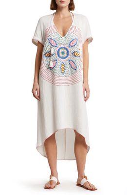 ALICIA BELL Cocoon Embroidered Cotton & Silk Cover-Up Kaftan in White