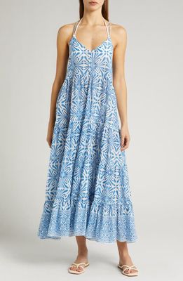 ALICIA BELL Hope Cotton Cover-Up Maxi Dress in Blue Psychedelic