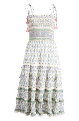 ALICIA BELL Liberty Floral Tiered Cotton & Silk Sundress in Green 