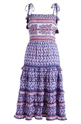 ALICIA BELL Liberty Floral Tiered Cotton & Silk Sundress in Navy 