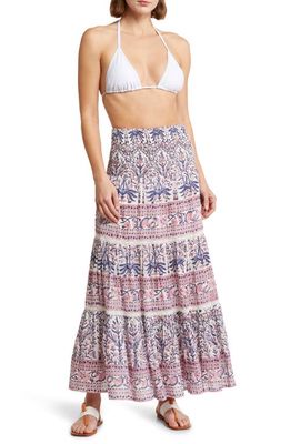 ALICIA BELL Mandy Mixed Print Cotton Cover-Up Maxi Skirt in Pink And Navy Floral