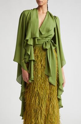 ALIETTE Drapy Crop Wrap Silk Blouse in Green