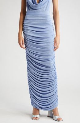 ALIETTE Ruched Knit Maxi Skirt in Blue