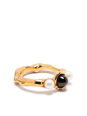 Alighieri The Nocturnal Desire pearl and garnet ring - Gold