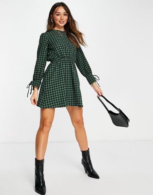 Aligne mini dress with cut out back in green check - MULTI