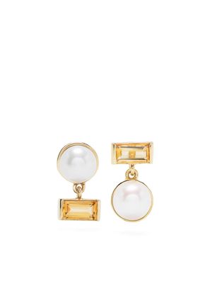 Aliita 9kt yellow gold Perla Baguette pearl and citrine earrings
