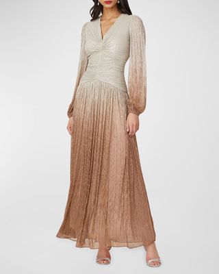 Alina A-Line Ombre Metallic Chiffon Gown