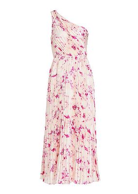 Alina Floral Pleated One-Shoulder Maxi Dress