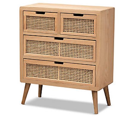 Alina Wood and Rattan 4-Drawer Accent Storage C abinet