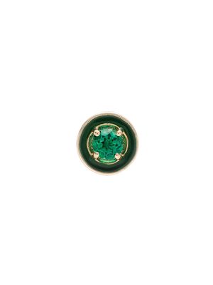 ALISON LOU 14kt gold emerald "E" Enamel round stud - YELLOW GOLD