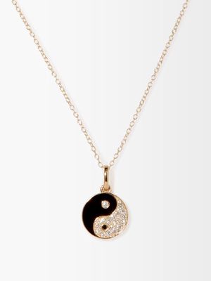 Alison Lou - Yin Yang Enamel, Diamond & 14kt Gold Necklace - Womens - Black White