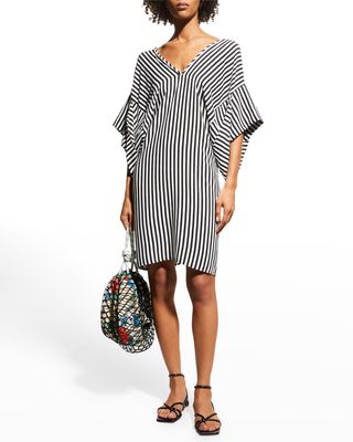 Alison Striped Kimono-Sleeve Mini Dress