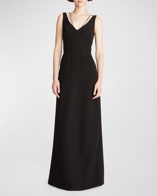 Alivia Stretch Crepe Crystal-Strap Gown