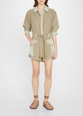 Aliza Textured Belted Utility Romper