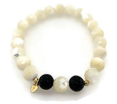 Alkeme 10K Onyx & Mother of Pearl Beaded Stretc Bracelet