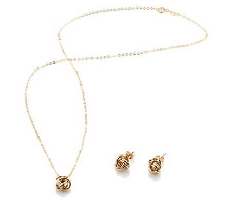 Alkeme 14K Gold Love Knot Earrings and N ecklac Set