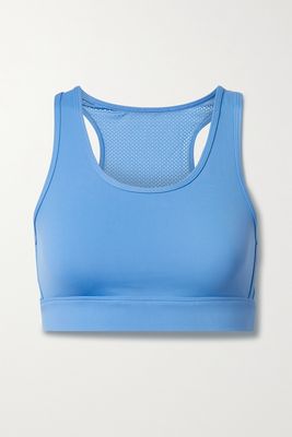 All Access - Front Row Cutout Mesh-trimmed Stretch Sports Bra - Blue