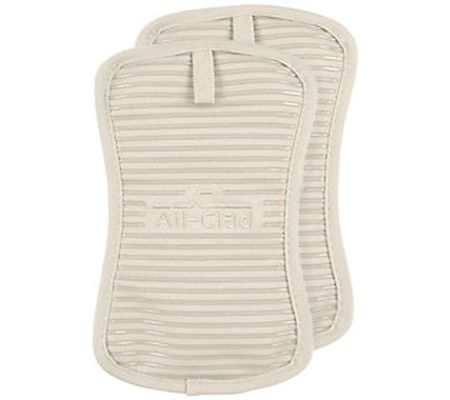 All-Clad Set of Two Ribbed Silicone Cotton Twil l Pot Holders