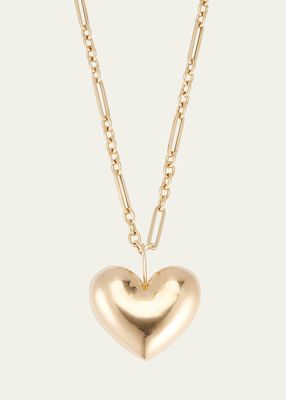 All Gold Puff Heart Pendant on Chain Necklace, 18"L