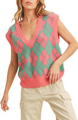 All in Favor Argyle Oversize Sweater Vest in Pink Green