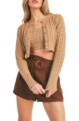 All in Favor Cable Stitch Crop Cardigan in Camel