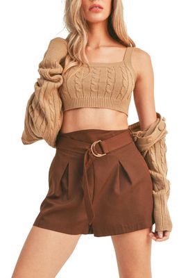 All in Favor Cable Stitch Crop Sweater Tank in Camel