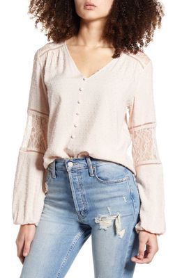 All in Favor Clip Dot & Lace Blouse in Nude