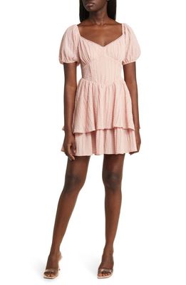 All in Favor Crinkle Tiered Minidress in Blush