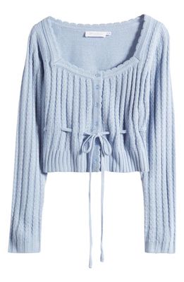 All in Favor Drawstring Square Neck Cardigan in Blue