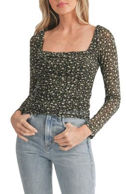 All in Favor Floral Long Sleeve Mesh Top in Black Floral