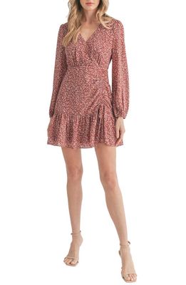 All in Favor Floral Long Sleeve Minidress in Burgundy Ditsy