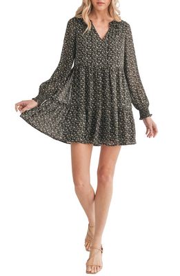 All in Favor Floral Long Sleeve Tiered Shift Dress in Black Brown Floral
