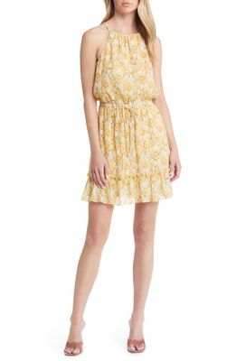 All in Favor Floral Plissé Ruffle Hem Dress in Yellow Floral