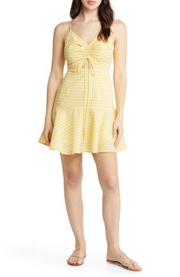 All in Favor Gingham Drawstring Cutout Cotton Minidress in Sunny Yellow