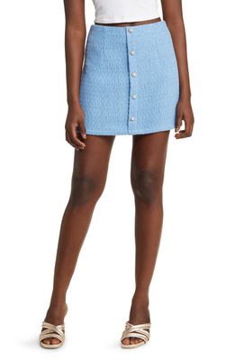 All in Favor Imitation Pearl Decorative Button Tweed Miniskirt in Blue