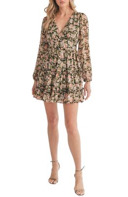 All in Favor Jaq Floral Long Sleeve Minidress in Black Floral