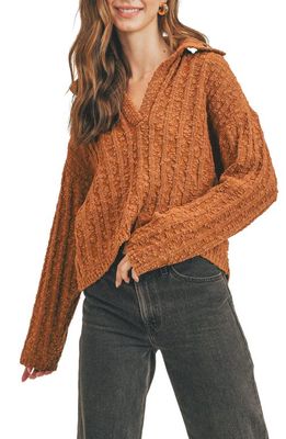 All in Favor Johnny Collar Sweater in Maple Coffee