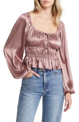 All in Favor Long Sleeve Textured Satin Top in Mauve