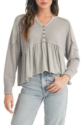 All in Favor Mixed Knit Peplum Top in Heather Grey
