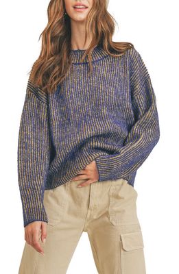 All in Favor Mock Neck Rib Stitch Sweater in Royal Blue Multi