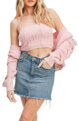 All in Favor Ruffle Crop Knit Camisole & Cardigan Set in Strawberry Milk